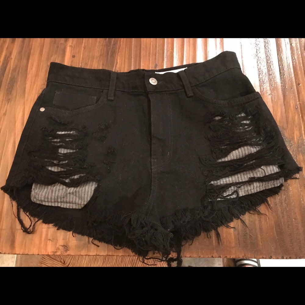 Pistola distressed denim black shorts